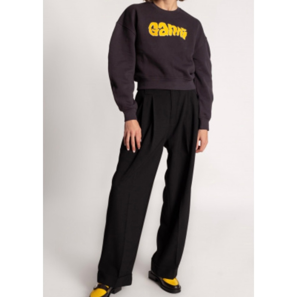 Ganni Classic Isoli Logo Crewneck Sweatshirt Black Size Small - Picture 8 of 10